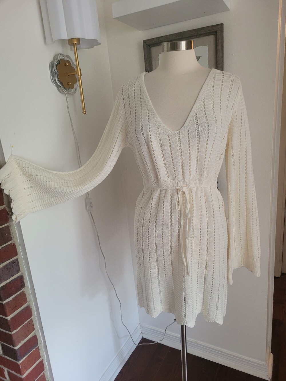 Lulus Poolside Presence Ivory Crochet Drawstring Swim Cover-Up Large